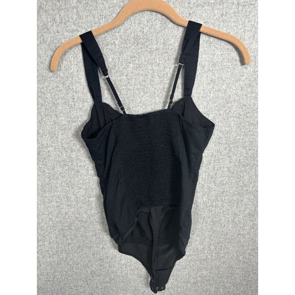 Abercrombie & Fitch XS Bodysuit Black Thong Tank Top Ruched Womens Snap - Picture 11 of 16
